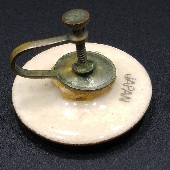 Vintage Japanese Satsuma Porcelain Earrings, Screw Backs, Bamboo Pattern - Picture 6 of 10